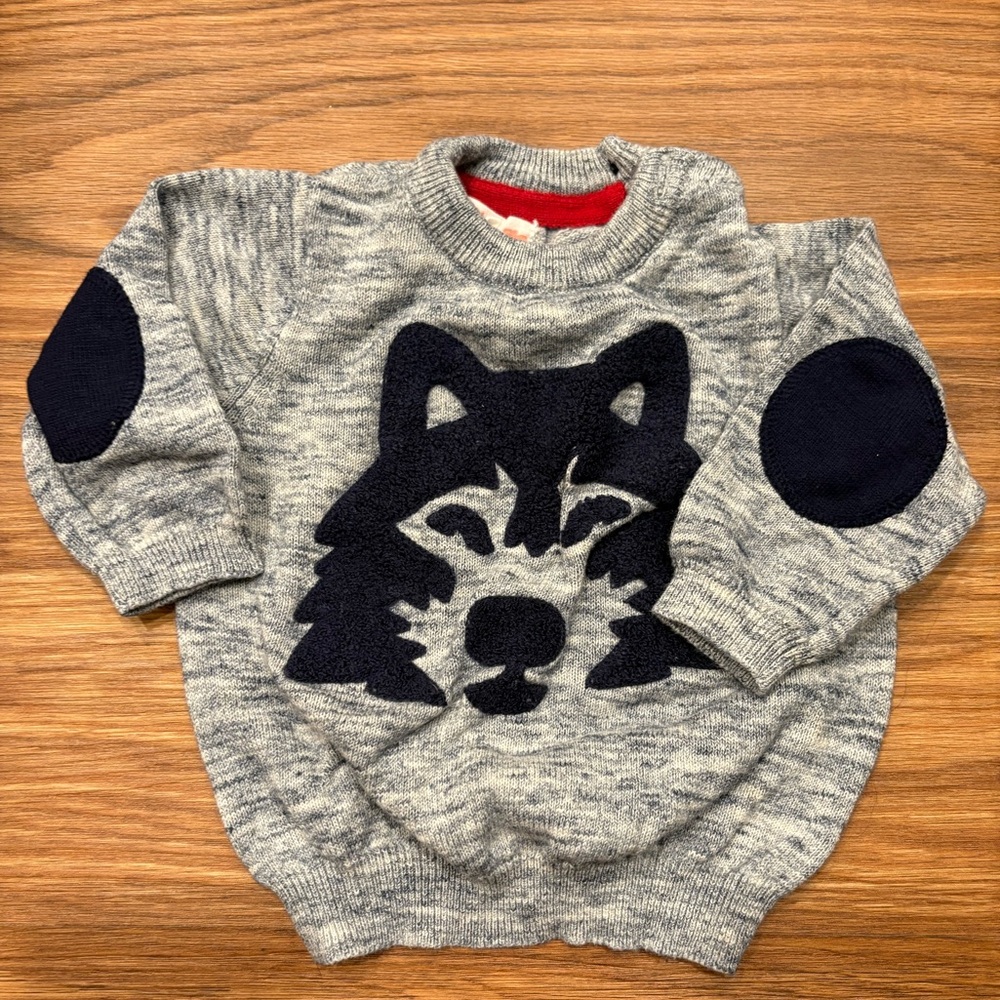 Vintage PLUM Grey and Black Wolf Sweater 3-6M